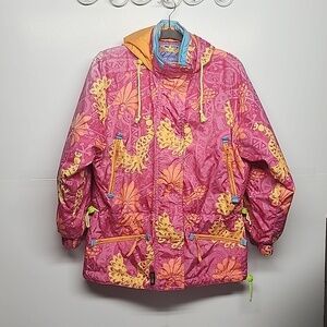Esfeel Japanese colorful ski jacket with beautiful pink lining. 1990 trendy!.